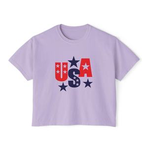 Camiseta Oversize Gráfica Estrellas de EE. UU. para Mujer, 100% Algodón, Cuello Redondo, Manga Corta, Estilo Patriótico Casual Urbano, Personalizable OEM - Product Image 3