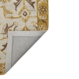 Tapis en laine tufté à la main à motifs floraux, jaune moutarde et ivoire avec accents marron, support en coton pour intérieurs traditionnels - Product Image 5