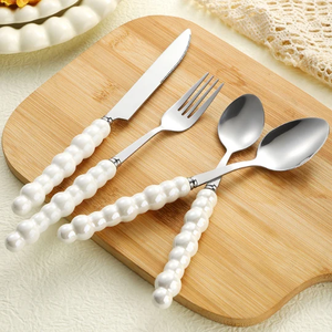 Juego de cubiertos metálicos de uso diario con mangos de perlas, aptos para lavavajillas, perfectos para el hogar, bodas, mesas de comedor, juegos de vajilla. - Product Image 3