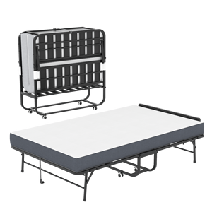 Letto Pieghevole Largo 190x117 cm con Testiera Regolabile, Letto Pieghevole Extra Lungo per Persone Alte, Materasso in Memory Foam da 13 cm, Resistente - Product Image 1