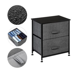Comodino con 2 cassetti, struttura in acciaio robusta, piano in legno, contenitori in tessuto facili da aprire, organizer per camera da letto, unità contenitore - Product Image 6