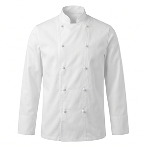 Veste de chef blanche à manches longues unisexe en polyester et coton, uniforme de cuisine, vêtements de travail pour restaurant et bar - Product Image 1