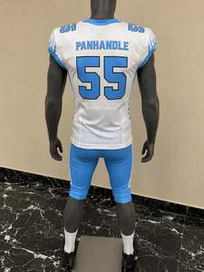 ชุดเสื้อฟุตบอลอเมริกัน Panhandle แบบซับลิเมชั่น คอวี แขนกุด ระบายเหงื่อได้ดี ชุดยูนิฟอร์มผู้ชาย สีฟ้าอ่อนขาว ไซส์ 55 - Product Image 4