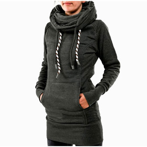 Vestido Sudadera con Capucha de Manga Larga, Color Negro Sólido, Felpa Francesa de Algodón, Corte Holgado Informal, Ropa de Otoño Unisex - Product Image 5