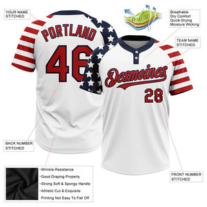 Custom Baseball Jersey Yourteams 00 Sublimated 100% Polyester Short Sleeve Button Front Unisex <b>Flag</b> Pattern Softball Jersey - Product Image 3