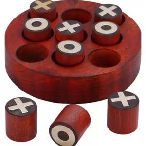 Handmade Wooden Round Tic Tac Toe Board Game Set Brass Inlay Naughts and Crosses Coffee Table Decor Puzzle Toy for Adults Kids - Product Image 2