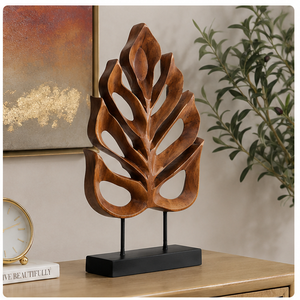 Escultura de Hoja de Monstera Hecha a Mano en Madera, Decoración de Mesa Estilo Bohemio, Pieza de Arte Vegetal para la Sala de Estar y Decoración del Hogar - Product Image 1