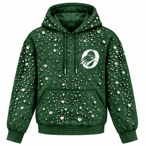 Sweat-shirt à capuche unisexe vert forêt perlé, coupe oversize, style streetwear, avec poche kangourou, vêtement de mode personnalisé - Product Image 1