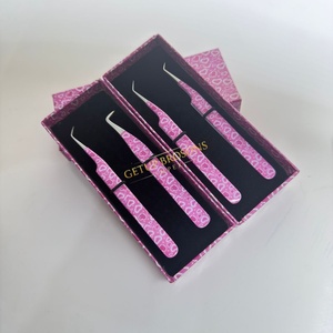 Pince à épiler professionnelle en acier inoxydable de haute qualité, avec revêtement en papier personnalisé en forme de cœur, isolation 90 Boot/45, pointe lisse de 10 mm et prise diamantée pour cils - Product Image 1