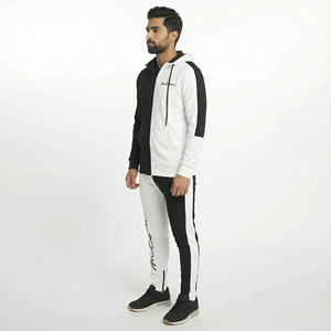 <b>Men's</b> Casual Breathable Lightweight Streetwear Solid Tracksuits Set Black White Colorblock Hoodie Jogger Pants Contrast Panel - Product Image 4