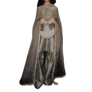 ชุดแฟชั่นผ้าไหมเครปสำหรับผู้หญิง พร้อมผ้าคลุมไหล่ สำหรับงานปาร์ตี้ สไตล์ซัลวาร์ คามีซ ปักลายประดับเลื่อม ระบายอากาศได้ดี ทรงหลวม ไม่ยับง่าย - Product Image 1