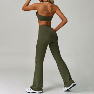 Ensemble de yoga 2 pièces respirant à taille mi-haute avec cordon de serrage pour femme, vêtements de sport, design personnalisé OEM - Product Image 3