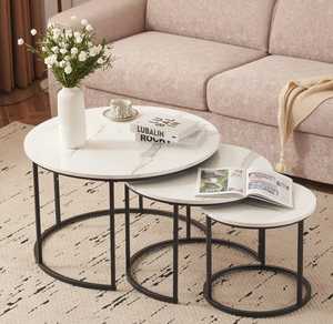 Mesas de centro modernas con tapa de mármol y estructura metálica para muebles de sala de estar Fresh Find - Product Image 3