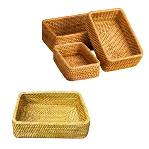 Durable Rectangular <b>Wicker</b> RATTAN <b>BASKET</b> / TRAY 3 Pieces Woven Trays for <b>Storage</b> and Display - Product Image 1