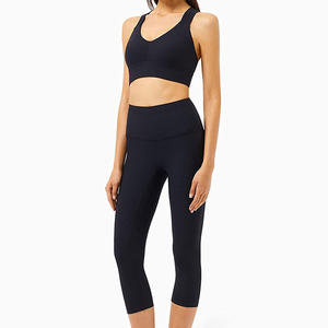 High Quality Solid Eco-Friendly Mid Waist Front Logo Gym Fitness Seamless Yoga Set for Women 2-Piece Latest Design Sports Wear - Product Image 1