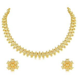 Gold Plated Alloy <b>Necklace</b> and Earring Set Flower Pattern Classic Wedding Jewelry Women's Fashion Jewelry Sets - Product Image 1