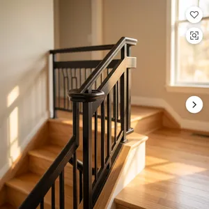 Rampe d'escalier moderne en métal noir avec balustres verticaux et double main courante pour la sécurité des escaliers intérieurs - Product Image 4