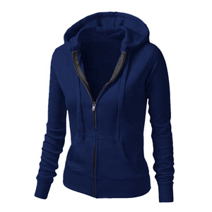 Sudadera con capucha y cremallera para mujer, diseño moderno, color gris sólido, manga larga, tejido de algodón transpirable, algodón puro. - Product Image 3
