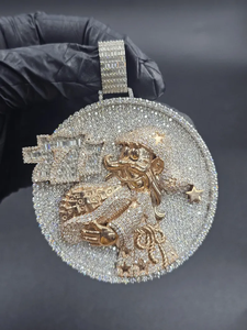 Pendentif Cowboy Cartoon de Luxe en Moissanite, Médaillon Rond, Collier Iced Out, Breloque Micro Pavé Baguette, Bijoux Hip Hop - Product Image 2