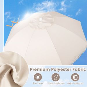 Ombrellone da Patio Boho da 1,8 m con Nappe e Palo in Legno di Faggio, Inclinazione a Pulsante, Parasole da Esterno con Stecche in Fibra di Vetro, Raggio 2,7 m - Product Image 5
