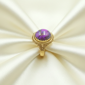 Vintage Purple Copper Turquoise <b>Ring</b> 925 Silver Rose Gold Yellow Gold Plated Oval Statement <b>Boho</b> Handmade Artisan Jewelry GiftXL - Product Image 3