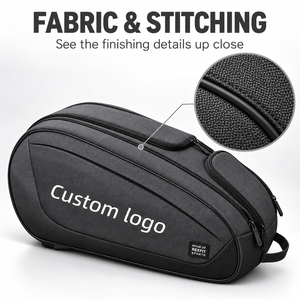 Sac de raquette de squash multi-poches personnalisé REXFIT avec lettrage sur mesure, panneau frontal incurvé, étui de transport pour équipement sportif avec fermeture éclair - Product Image 2