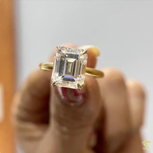 Elegant Emerald Cut Diamond Engagement <b>Ring</b> In Yellow Gold <b>Solitaire</b> Setting With Timeless Minimalist Bridal Style - Product Image 2