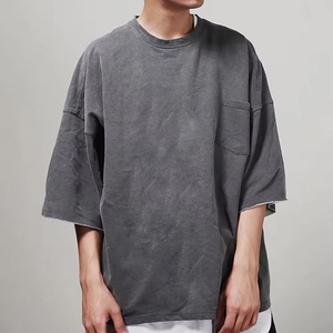 T-shirt d'été respirant en mélange lin-coton pour homme, coupe décontractée à épaules tombantes, manches courtes, couleur unie, léger - Product Image 3