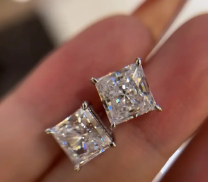 New Design 925 Moissanite <b>Square</b> Princess Cut Simulated <b>Diamond</b> Stud <b>Earrings</b> 2.0 Carat Gold Plated Women's Sterling Silver - Product Image 2