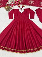 Baju Anarkali Desain Terbaru dari Bahan Sutra Roman Motif Polos Gaya Pesta Bebas Kerut & Dapat Dibalik untuk Pemakaian Sehari-hari