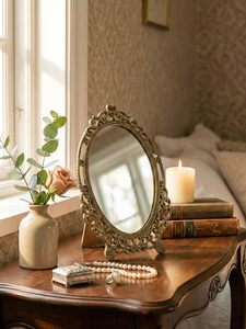 Vintage Oval Wall Mirror Gold Carved Frame Decorative Vanity Mirror for Bedroom Bathroom Living Room - Product Image 3