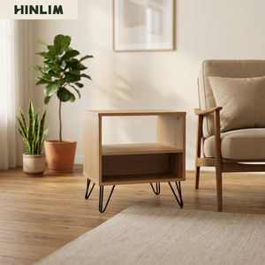 Modern Minimalist Wooden Nightstand with Metal Legs <b>Storage</b> <b>Side</b> <b>Table</b> for Living Room Bedroom Furniture Modern Design - Product Image 5