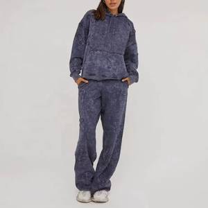 Ensemble de survêtement streetwear pour hommes et femmes, veste coupe-vent, pantalon de jogging, effet délavé, imprimé uni, à capuche, logo personnalisé, maternité - Product Image 5