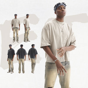 Chemises unies oversize style ODM HSI, vente en gros, vêtements décontractés, t-shirts déchirés pour hommes, fabriqués au Pakistan, séchage rapide, 100% coton - Product Image 5