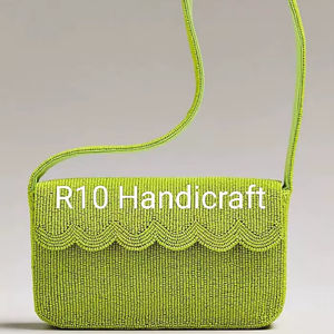 Pochette de soirée verte à perles de rocaille, à rabat festonné, faite main, pour mariage et fête, sac à bandoulière pour femme, pochette formelle en perles de verre - Product Image 1