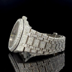 Montre de luxe pour femme en acier inoxydable incrustée de diamants, cadran analogique à quartz de 34 mm en or rose, fermoir pliant - Product Image 5