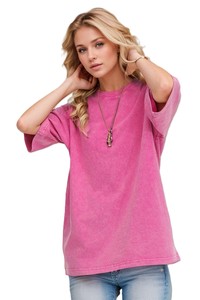 Camiseta de Cuello Redondo Extra Grande para Mujer, Manga Corta, Color Sólido, Algodón Lavado, Corte Holgado, Tejido Jersey, para Todas las Temporadas - Product Image 4