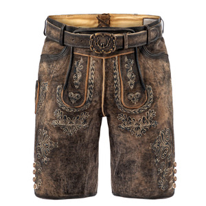 Lederhosen pour homme avec ceinture, gris pierre, en cuir vieilli, shorts brodés 3D, style bavarois pour l'Oktoberfest, sans bretelles - Product Image 5