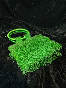Bolso de mano de lujo con flecos de cuentas verdes, hecho a mano, de algodón suave, con asa redonda, para mujer, ideal para fiestas, resorts y playa, OEM ODM - Product Image 5