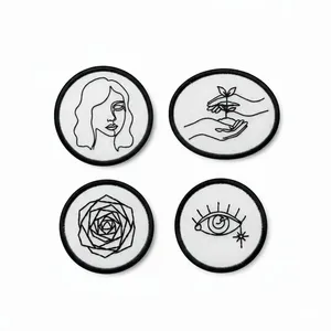 Circular Embroidered <b>Patches</b> With Woman Face Plant Rose And Eye Design For Clothing <b>Sew</b> <b>On</b> Handmade Fabric Applique - Product Image 1