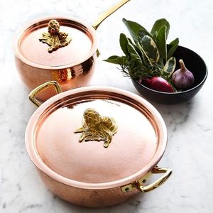 Handcrafted Hammered Copper Casserole <b>Pot</b> with <b>Glass</b> Lid and Brass Handles for Luxury Catering & Fine Dining Server - Product Image 5