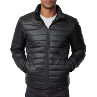 Veste matelassée noire pour homme, col montant, fermeture éclair, coupe-vent, manteau d'hiver décontracté, coupe ajustée, longueur standard, couleur unie