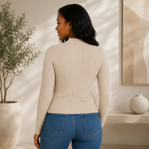 Cosh International Sorority Sisterhood Acrylic <b>Beige</b> Knitted Crew Neck <b>Cardigan</b> Long Sleeve Minimalist Solid Color All Seasons - Product Image 5