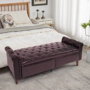 Multifunctional Brown Storage Sofa Stool with PU Leather Armrests - Product Image 1