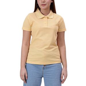 เสื้อยืดคอปกสีเหลืองสำหรับผู้หญิง แขนสั้น สีพื้น ทรงปกติ สวมใส่สบาย ผ้าถัก 100% ผ้าฝ้าย ระบายอากาศได้ดี เหมาะสำหรับฤดูใบไม้ผลิและฤดูร้อน - Product Image 1