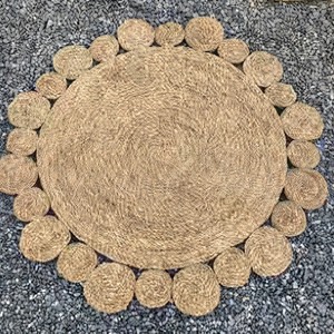 Alfombra Redonda de Yute Hecha a Mano con Diseño de Rayas, Tejida con Tela Ecológica, para Uso en el Hogar y Jardín, Peso Medio, Estilo Liso - Product Image 4