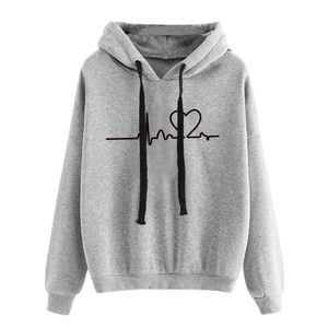 Sudadera con Capucha Unisex Color Borgoña con Estampado de ECG de Corazón, Algodón French Terry, Estilo Casual para Otoño - Product Image 2