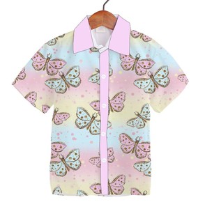 เสื้อเชิ้ตลำลองแขนสั้นพิมพ์ลายแมวน่ารักและดอกไม้สำหรับเด็กผู้ชายพร้อมปกแบบพับลง - Product Image 2