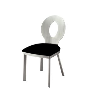 Set di 2 Sedie da Pranzo Contemporanee con Telaio in Metallo Argento, Seduta in Microfibra Nera, Schienale Ovale, Finitura Satinata e Verniciatura a Polvere per Sala da Pranzo - Product Image 1