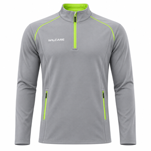 WILCARE Men's Gray Running Jacket With <b>Neon</b> Green Accents Breathable Polyester Long Sleeve Sport <b>Top</b> All Seasons - Product Image 2